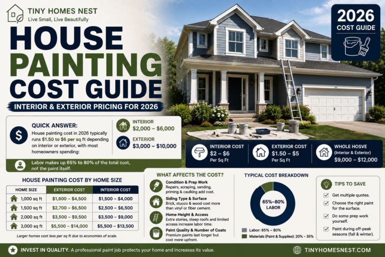 House painting cost guide comparing interior and exterior painting prices in 2026