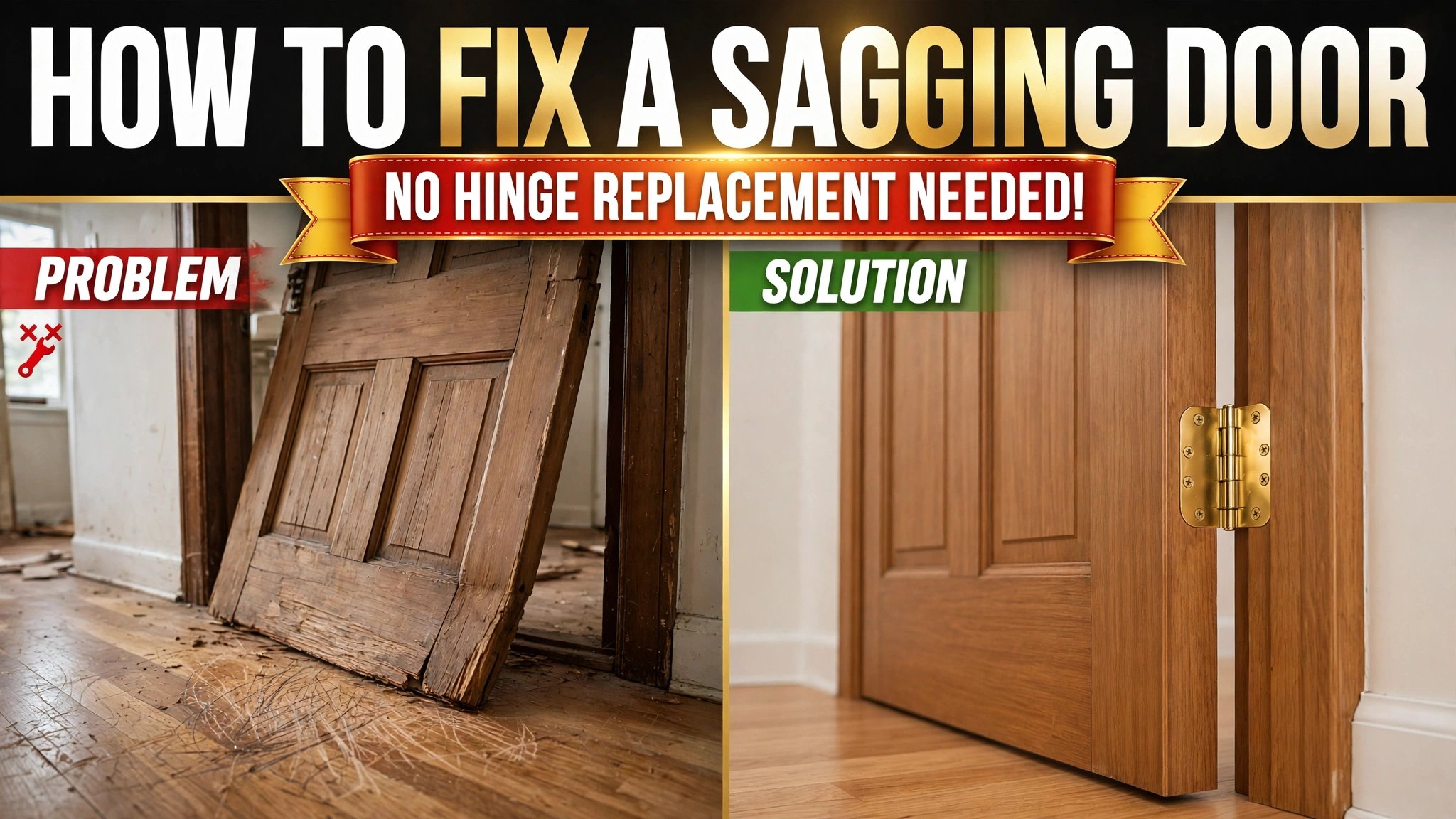 how to fix a sagging door by tightening loose hinge screws
