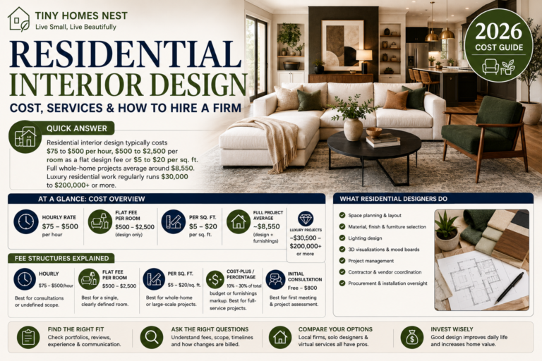 Residential interior design cost guide showing modern home design and 2026 pricing