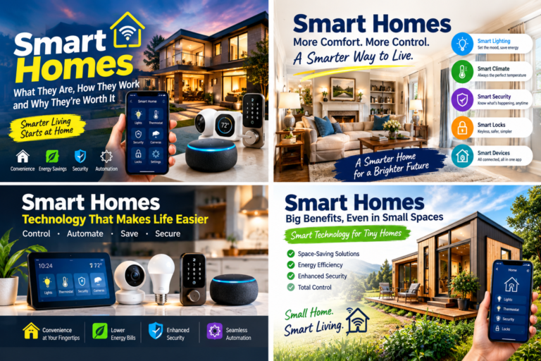 Smart home devices including a thermostat, lock and lighting controlled from a phone