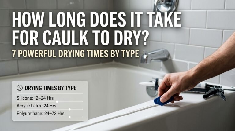 Hand smoothing a fresh bead of silicone caulk along a bathtub edge to check how long it takes for caulk to dry