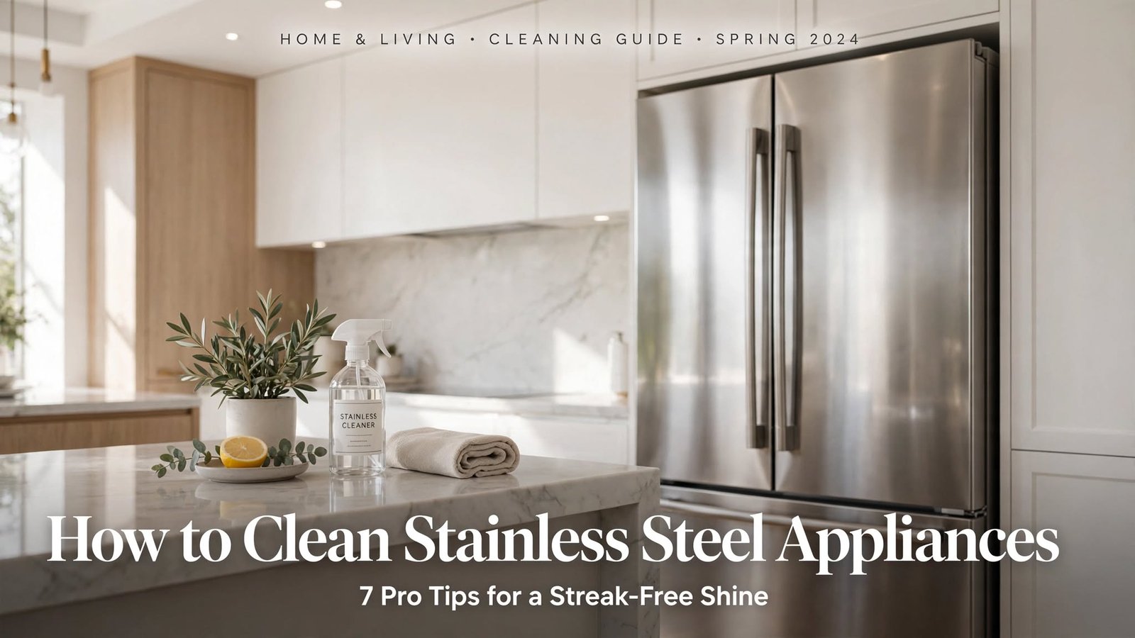 How to clean stainless steel appliances - streak-free shiny refrigerator in modern kitchen